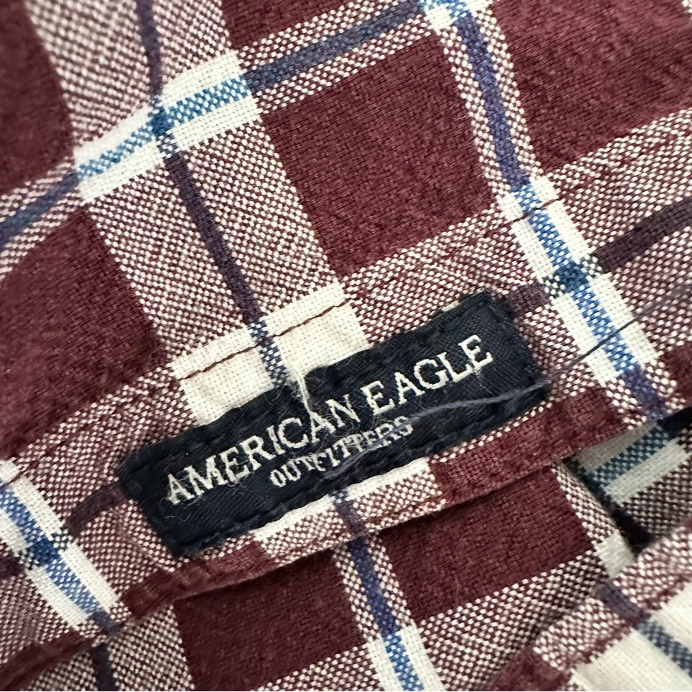 American Eagle Outfitters Maroon and White Plaid Shirt XL - Picture 4 of 10